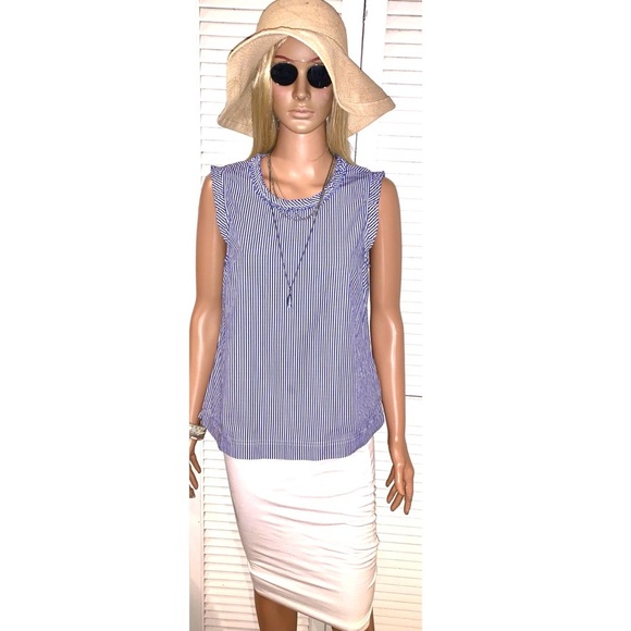 J.Crew blue and white Striped Blue Sleeveless Top ruffles size 4 - Picture 1 of 6